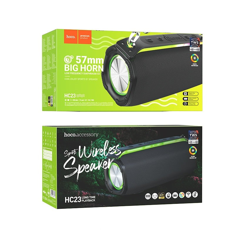 Hoco HC23 Low Frequency High Base LED 57mm Horn Sports BT Speaker Black-www.firsthelptech.ie