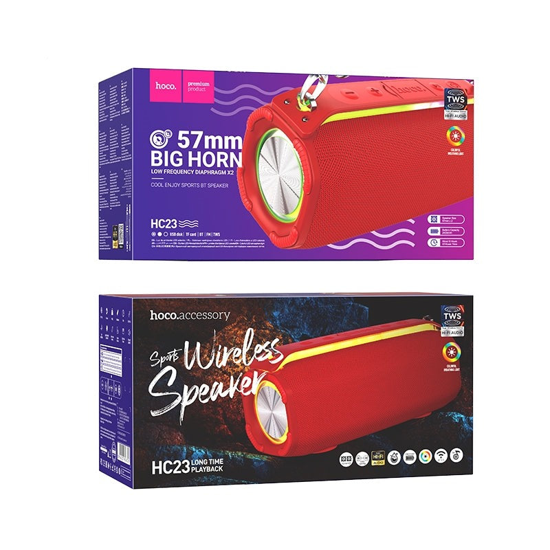 Hoco HC23 Low Frequency High Base LED 57mm Horn Sports BT Speaker Red-www.firsthelptech.ie