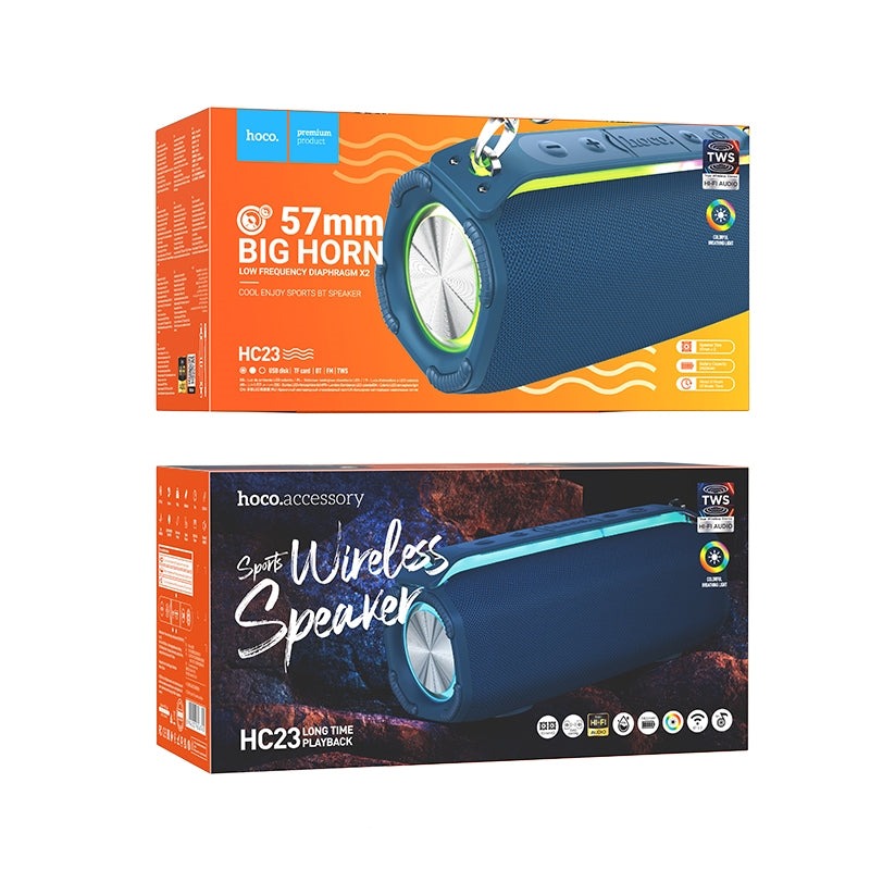 Hoco HC23 Low Frequency High Base LED 57mm Horn Sports BT Speaker Blue-www.firsthelptech.ie