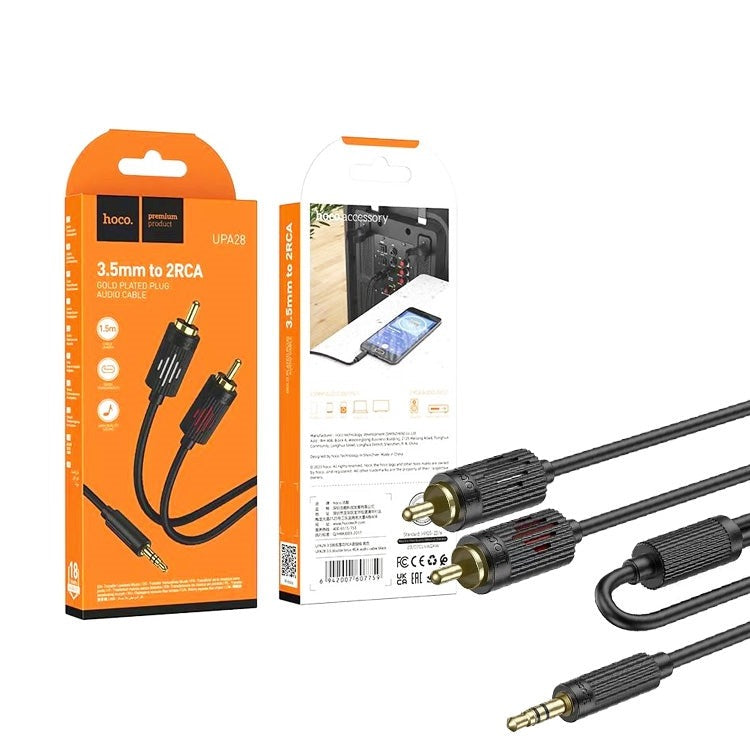 Hoco UPA28 3.5mm to Double Lotus RCA Audio Cable 1.5m-www.firsthelptech.ie
