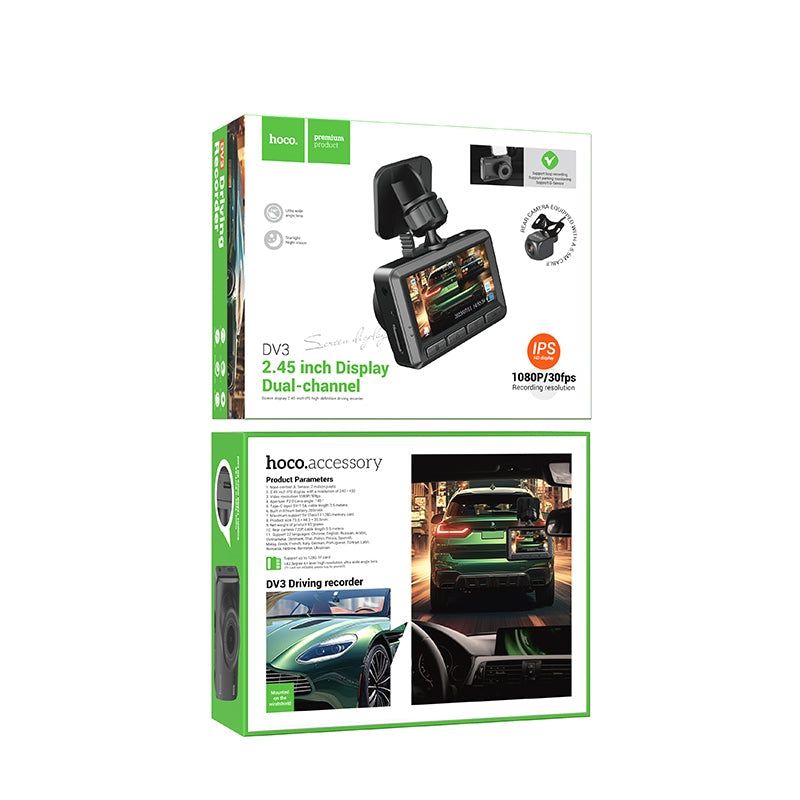 Hoco DV3 Driving Record With Screen Dash Camera With Rear Camera Black