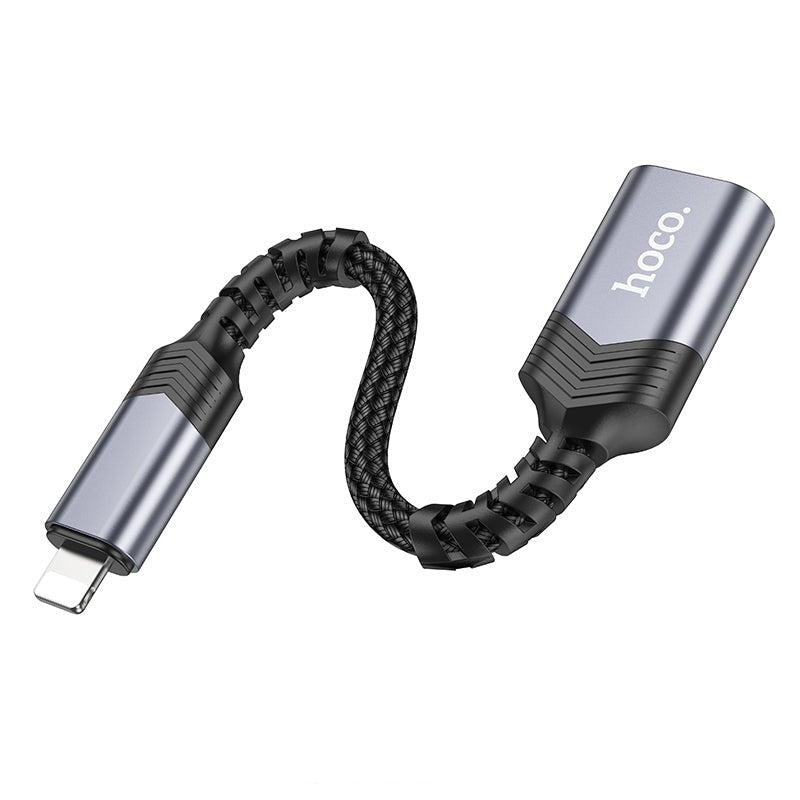 Hoco UA24 Braided iP Male to USB Female 2.0 Converter Metal Grey-www.firsthelptech.ie