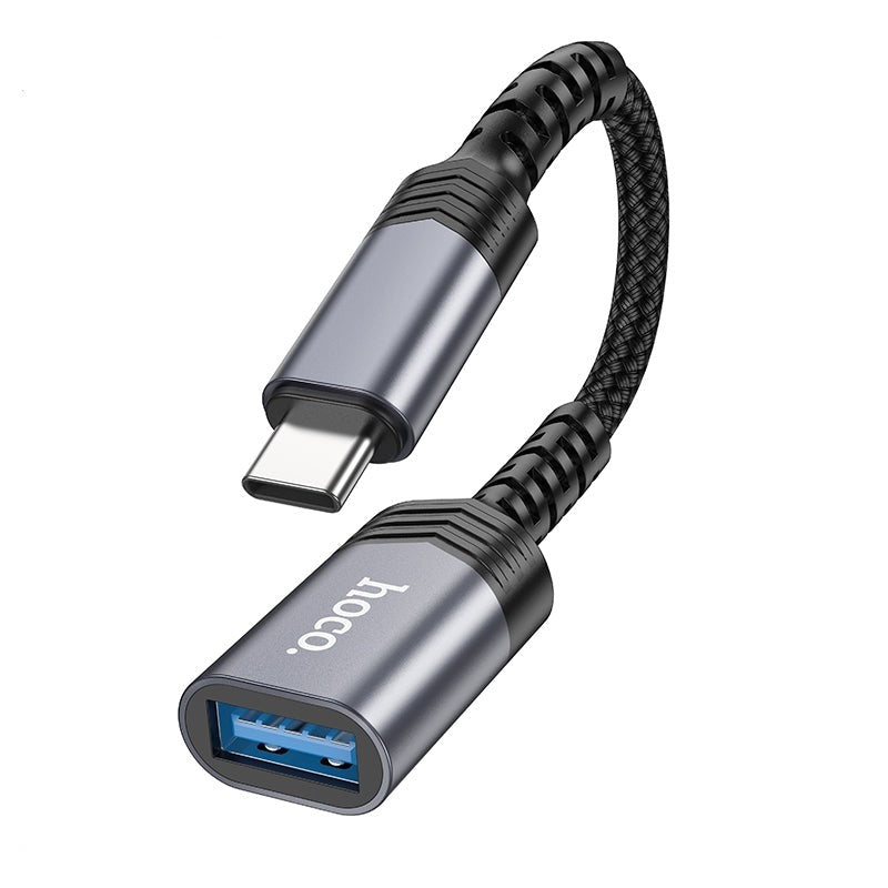 Hoco UA24 Braided Type-C Male to USB Female 3.0 Converter Metal Grey-www.firsthelptech.ie