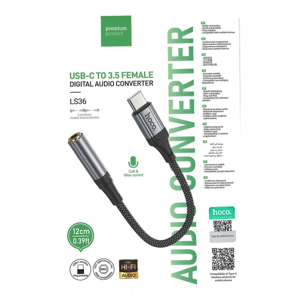 Hoco LS36 Digital Type-C to 3.5 Audio Converter Black-www.firsthelptech.ie