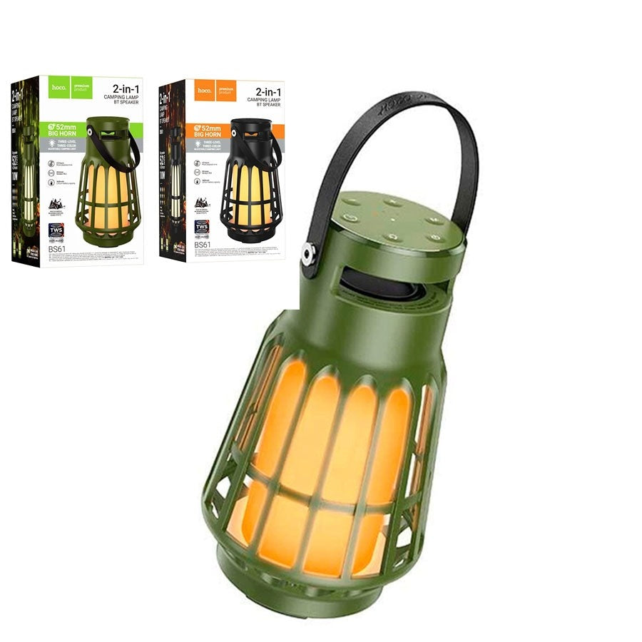 Hoco BS61 Wild Fun Outdoor Camping Light BT Speaker Olive Green-www.firsthelptech.ie