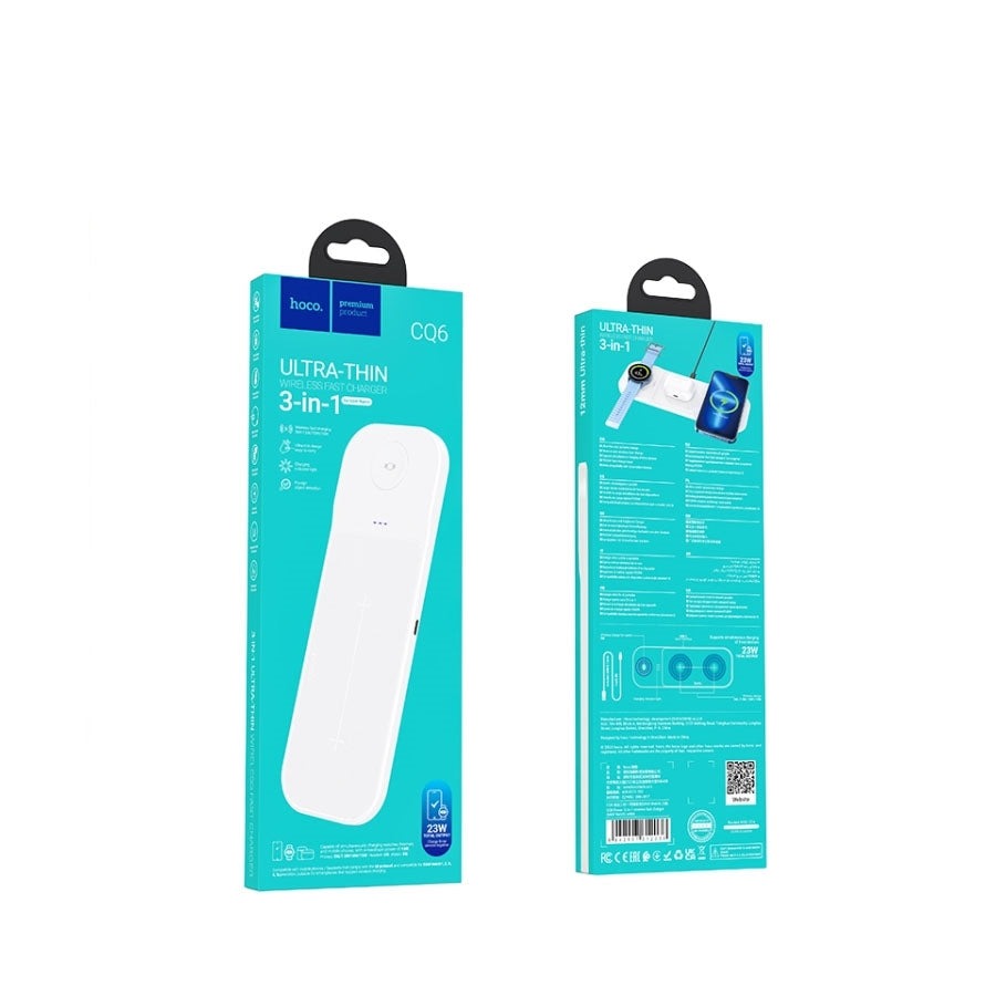 Hoco CQ6 Ultra Thin 23W Samsung Watch 3-in-1 Wireless Fast Charger White-www.firsthelptech.ie