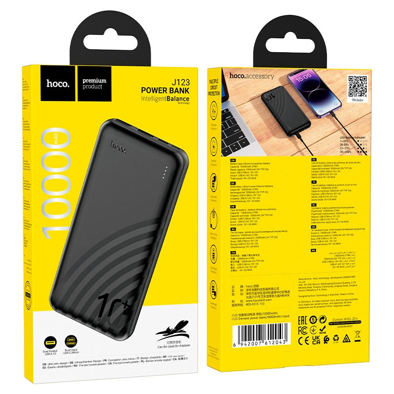 Hoco J123 Element Dual USB Power Bank 10000mAh Black