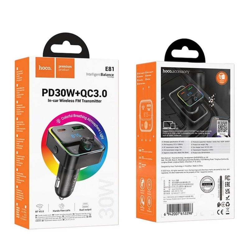Hoco E81 Fantasy PD30W+QC3.0 Car BT FM Transmitter-www.firsthelptech.ie