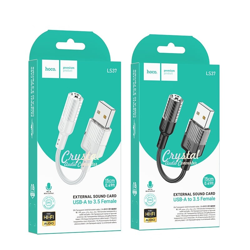 Hoco LS37 Spirit USB to 3.5mm Transparent External Sound Card-www.firsthelptech.ie