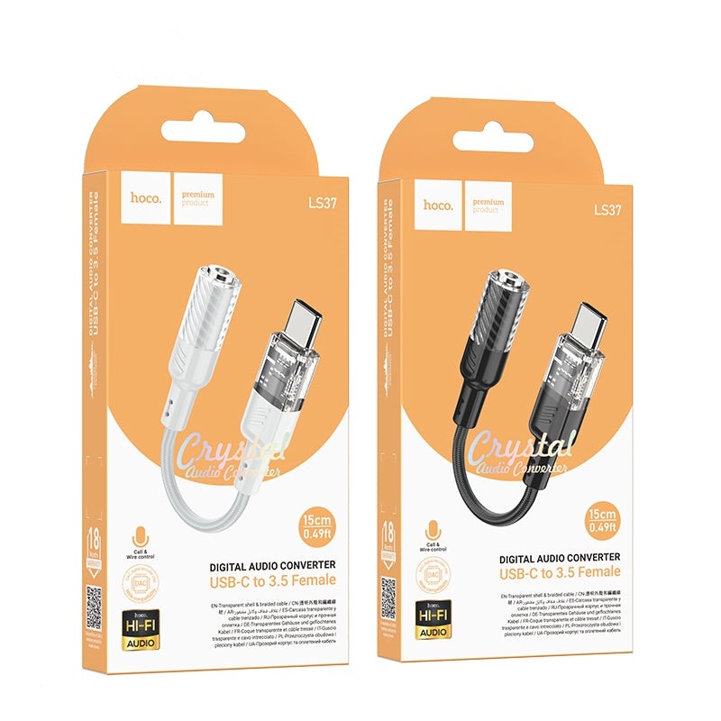 Hoco LS37 Type-C to 3.5mm Transparent External Sound Card-www.firsthelptech.ie