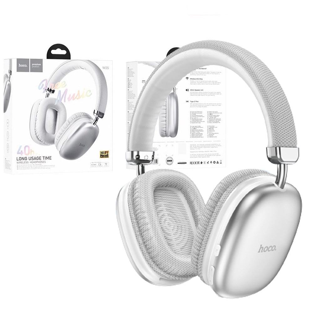Hoco W35 Air Free 45h Wireless BT Built-in MP3 Headphone Silver