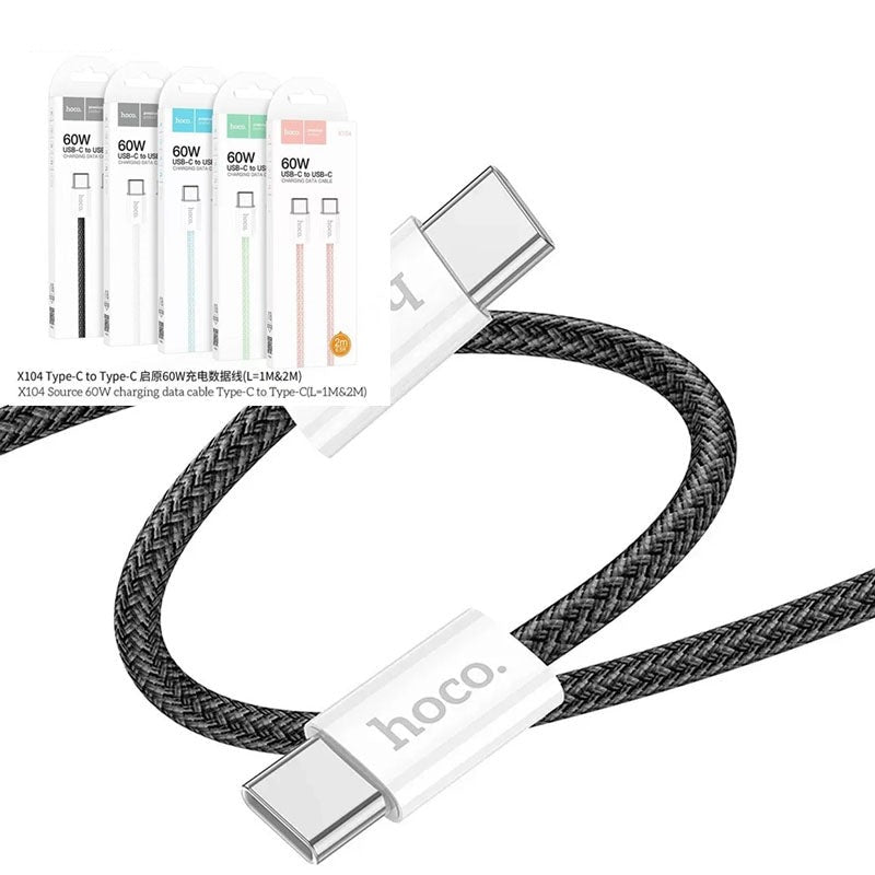 Hoco X104 Source 60W Charging Data Cable Type-C to Type-C L=1M Black-www.firsthelptech.ie
