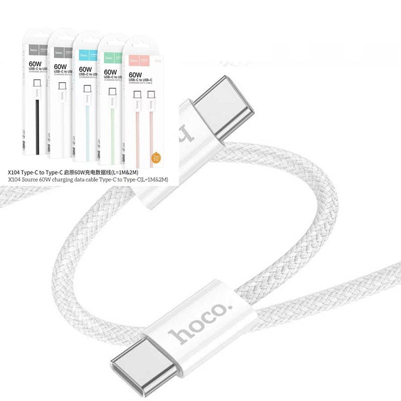 Hoco X104 Source 60W Charging Data Cable Type-C to Type-C L=1M White-www.firsthelptech.ie