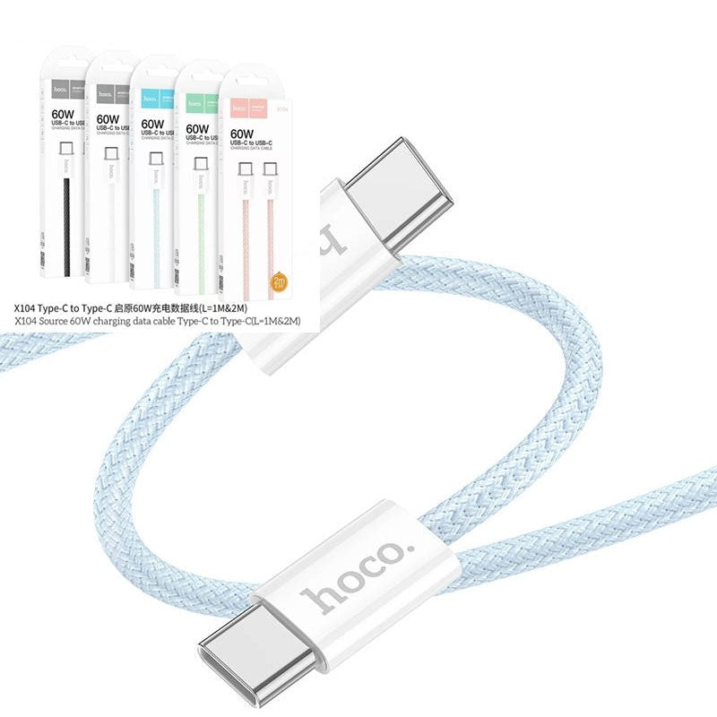 Hoco X104 Source 60W Charging Data Cable Type-C to Type-C L=1M Blue-www.firsthelptech.ie