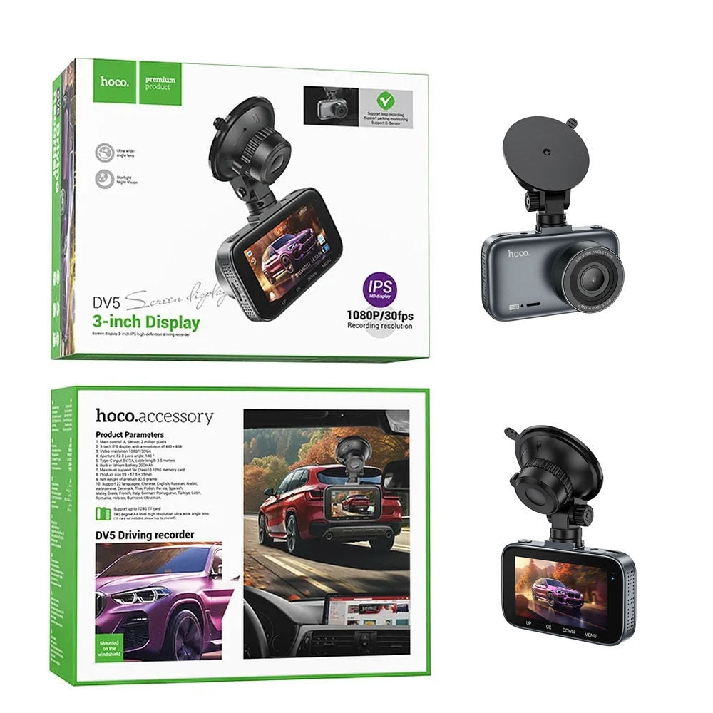 Hoco DV5 Driving Record With Screen Dash Camera Black