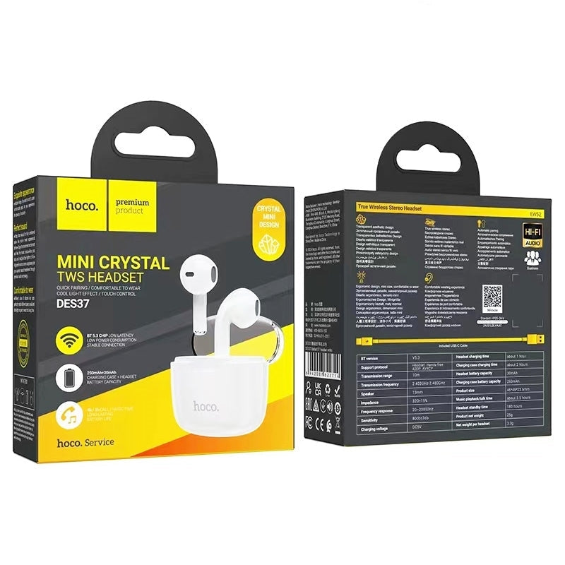 Hoco DES37 Ballad 3rd Gen Mini Cristal TWS BT Headset White