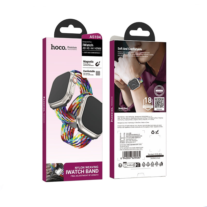 Hoco AS104 Lightweight Nylon Braided Magnetic Buckle Strap For iWatch 42/44/45/49mm Seven Colour