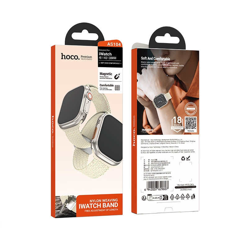 Hoco AS104 Lightweight Nylon Braided Magnetic Buckle Strap For iWatch 42/44/45/49mm StarLight