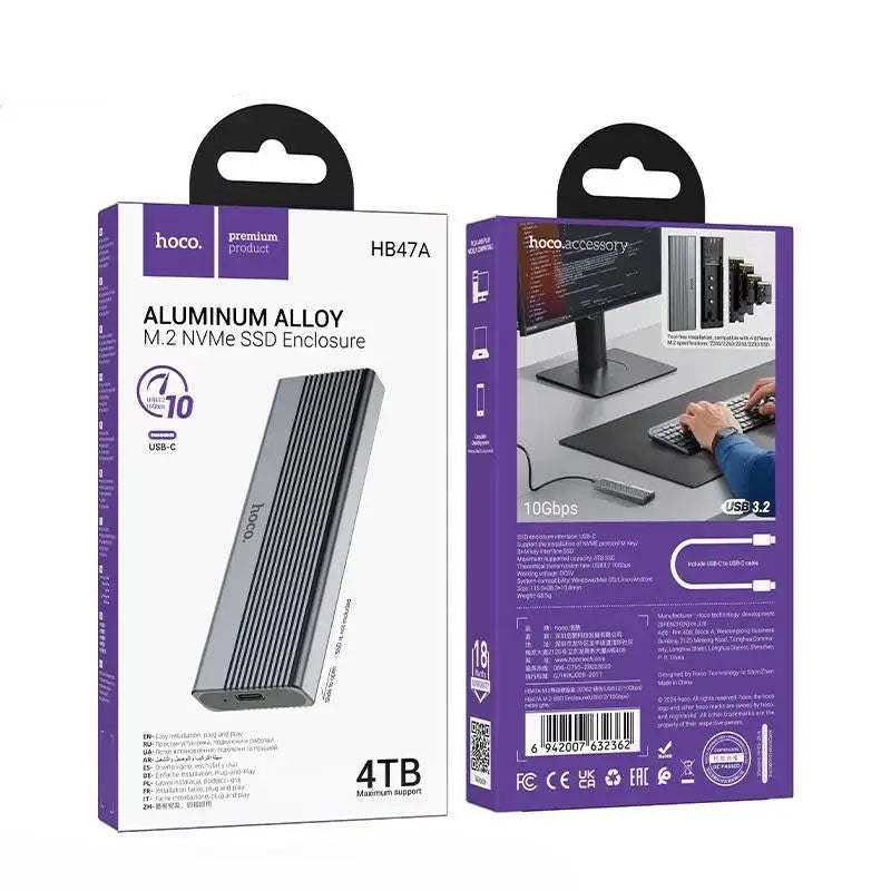 Hoco HB47A M.2 SSD Enclosure USB3.2/10Gbps Gray