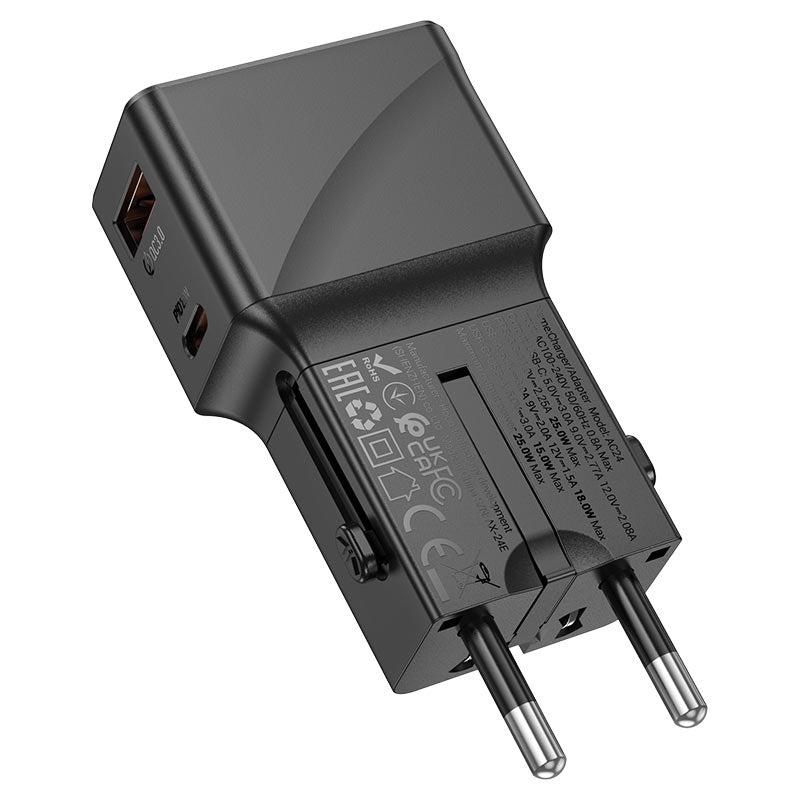 Hoco AC24 Mini PD 25W & QC 3.0 Universal Travel Charger Black