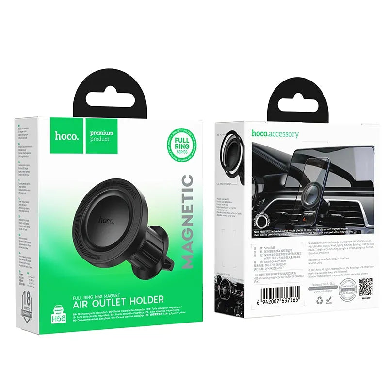 Hoco H56 Full Ring Magnetic Air Vent Lock Car Holder Black