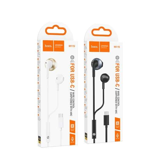 Hoco M115 Sagacious Type-C Universal Earphones With Microphone White