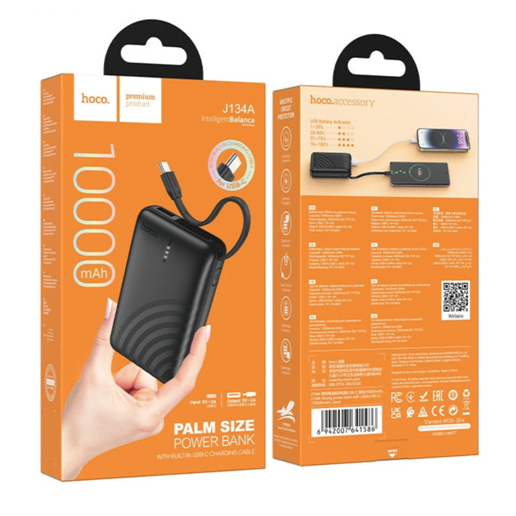 Hoco J134A Strong Power Bank with Cable USB-C 10000mAh Black