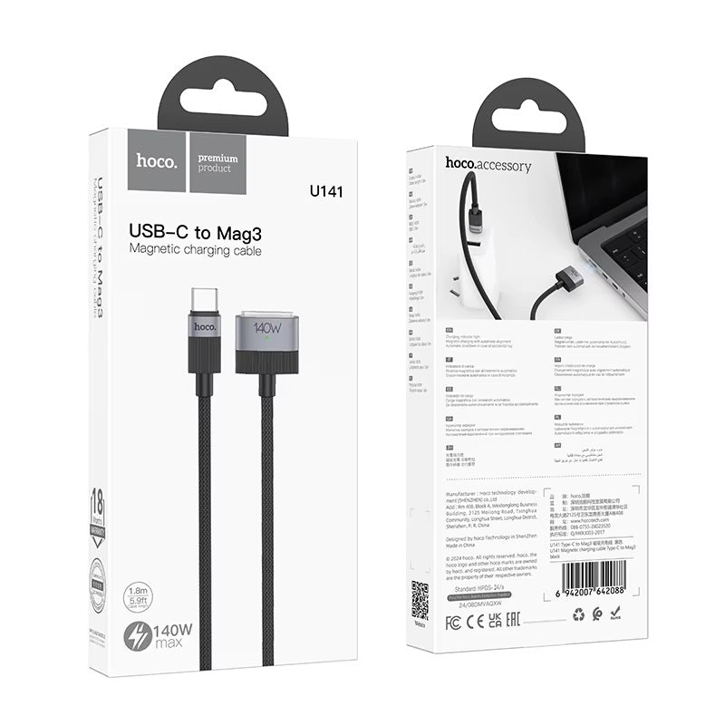 Hoco U141 Type-C To Magsafe 3 Magnetic Charging Cable 1.8M 140W Black