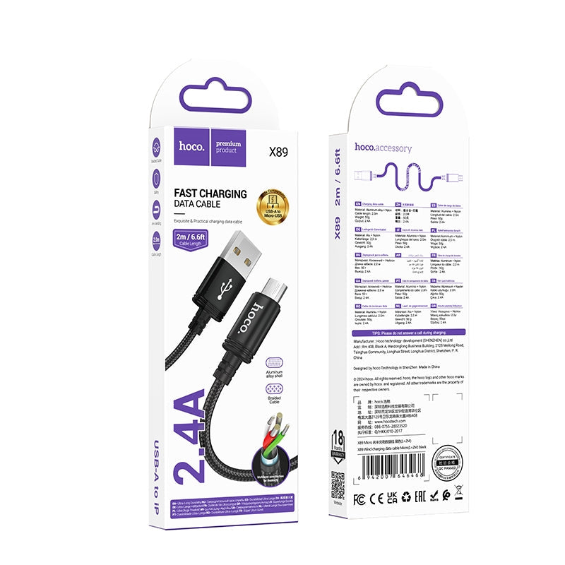 Hoco X89 Micro 2.4A Braided Charging Cable 2M Black