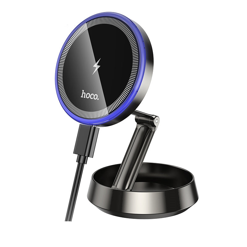 Hoco HW33 Metal Dash & Glass Ring Magnetic Wireless Fast Charging Car Holder Grey