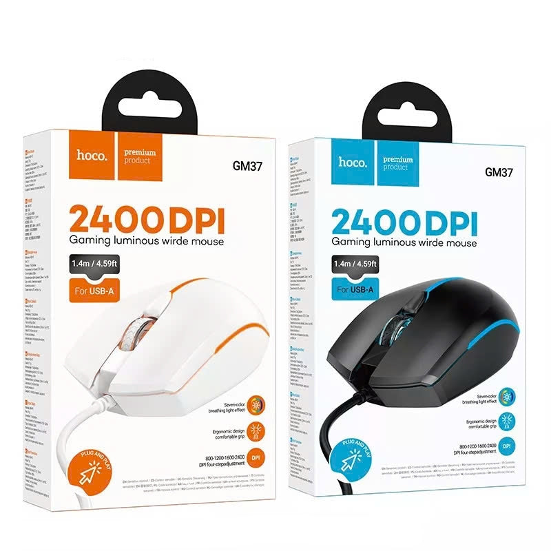Hoco GM37 Wonderful Gaming Luminous Wired Mouse Black