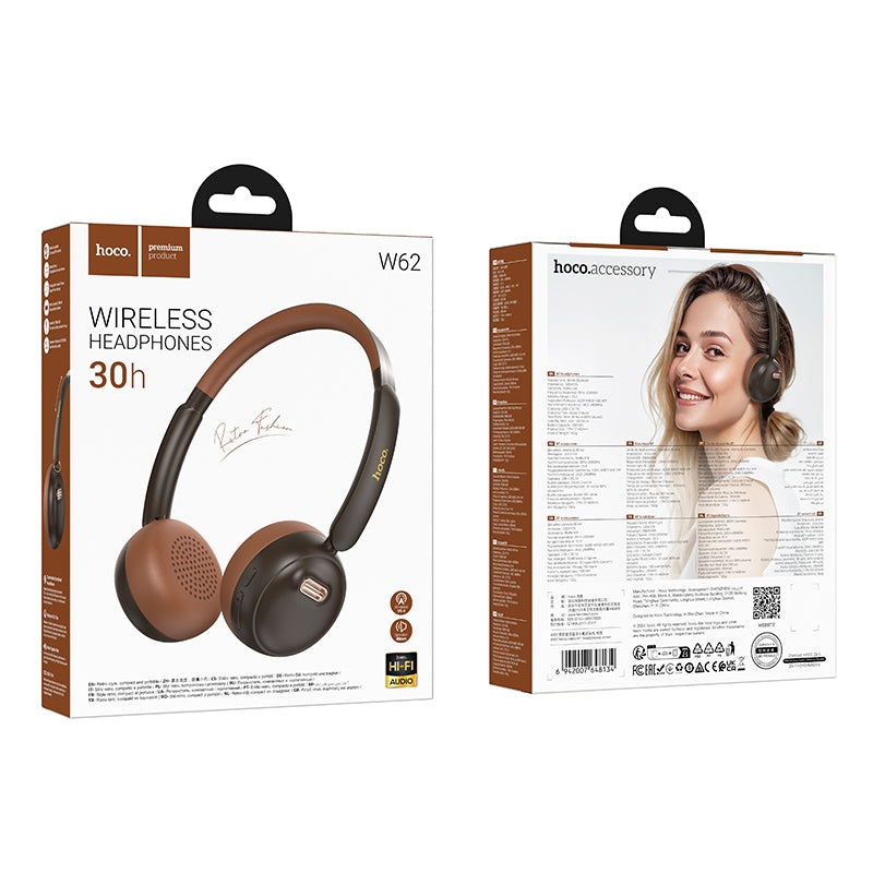 Hoco W62 Verso Retro BT 30H Headphones Brown