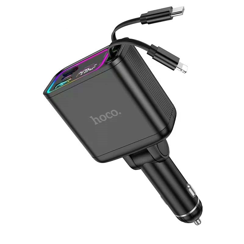 Hoco DZ24 Cool 80W Car Charger With Retractable Cable Black