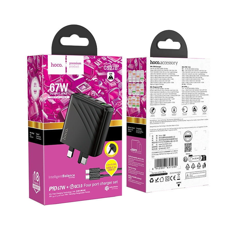 Hoco CS27B 4 OutPut Supply PD67W 3C1A Charger Set C To C