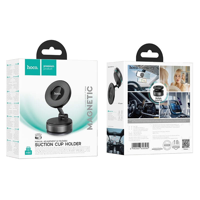 Hoco H86 Trending Dragon Manual Suction Cup Magnetic Holder Metal Gray