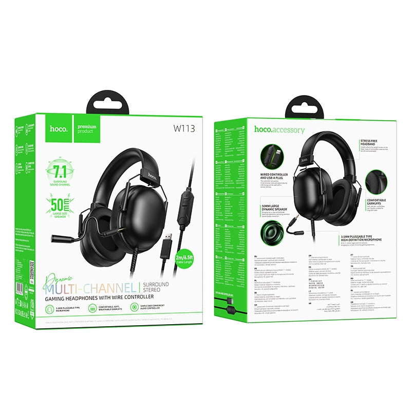 Hoco W113 Dynamic USB7.1 Channel Gaming Headphones Black