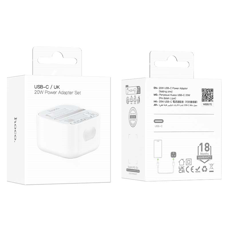 Hoco C155B Original Foldable Single Port PD 20W Charger White