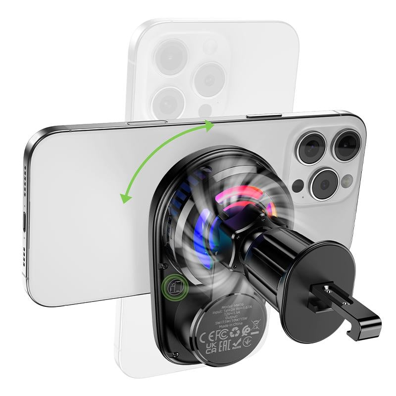 Hoco HW36 Electric Auto Rotating Magsafe Wireless Fast Charging Car Holder Black