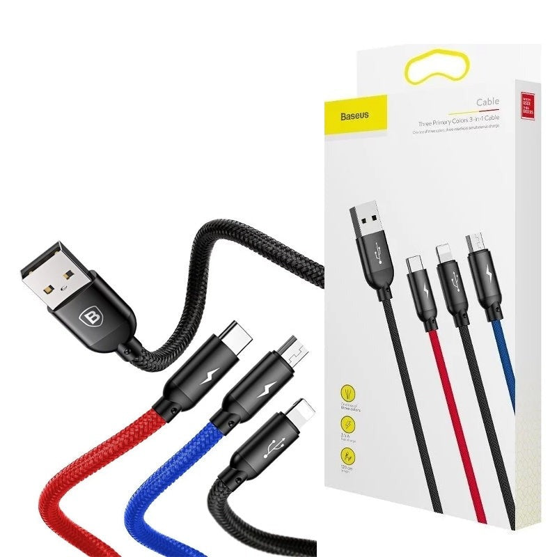 Baseus 3-in-1 USB For M+L+T 3.5A 1.2m Cable Black-www.firsthelptech.ie