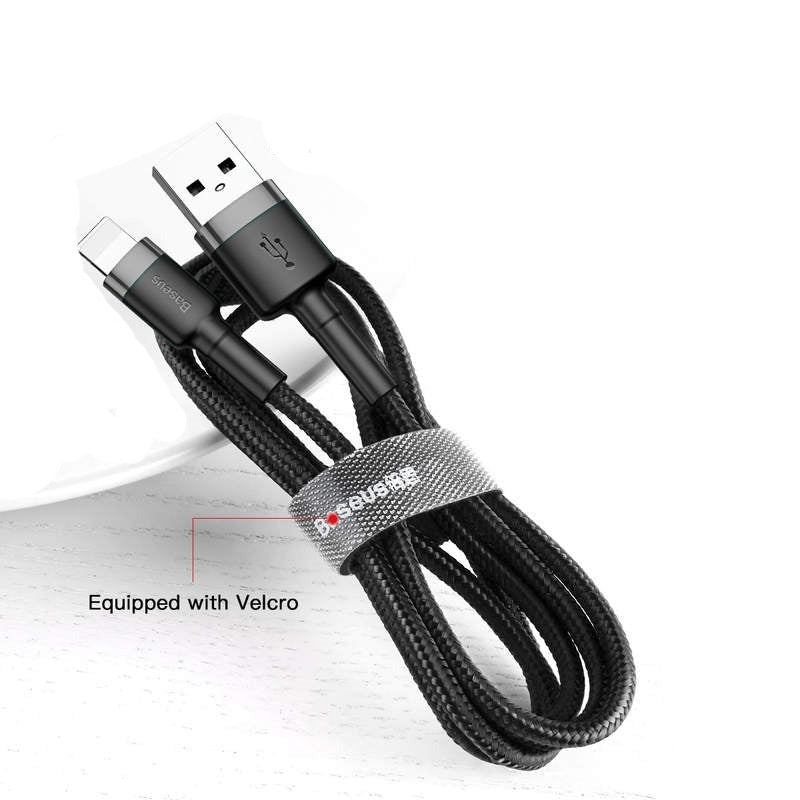 Baseus CALKLF-BV1 Cafule Nylon Braided Lightning Cable 2.4A Gold&Black 1M-www.firsthelptech.ie