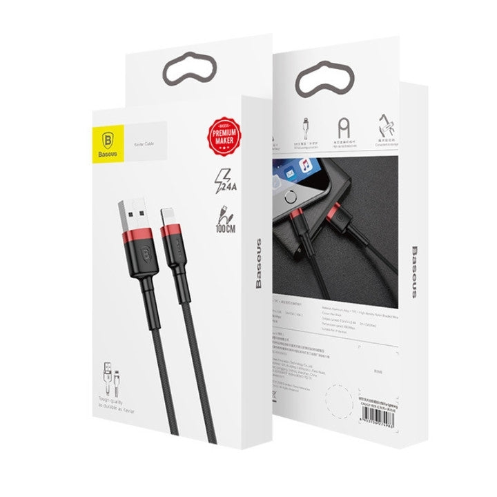 Baseus CALKLF-R91 Cafule Nylon Braided Lightning Cable 2A 3M Gray + Black-www.firsthelptech.ie