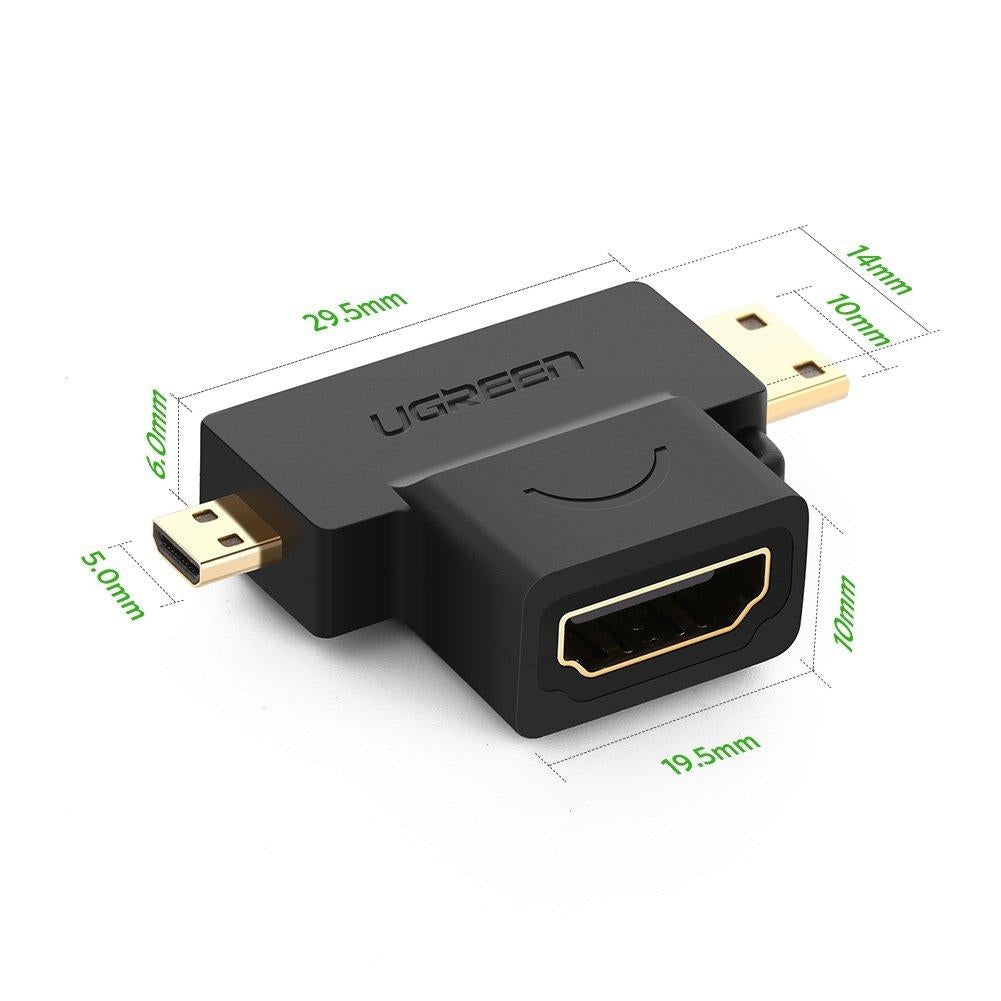 UGREEN 20144 Micro HDMI + Mini HDMI Male to HDMI Female Adapter Black-www.firsthelptech.ie