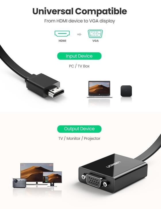UGREEN 40248 HDMI to VGA With Audio Port Converter Black-www.firsthelptech.ie
