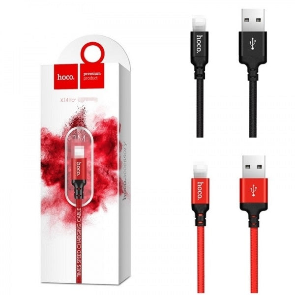 Hoco X14 Fast Charging Lighting Cable 1M Red & Black-www.firsthelptech.ie