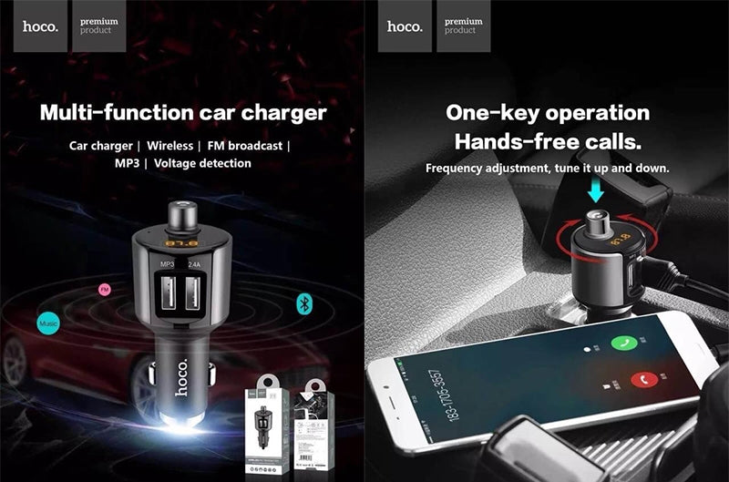 Hoco E19 Smart Vehicle Mounted Bluetooth FM Transmitter-www.firsthelptech.ie