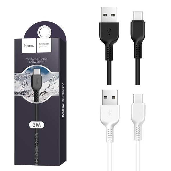 Hoco X20 Type-C Flash Charging Cable 3M Black-www.firsthelptech.ie