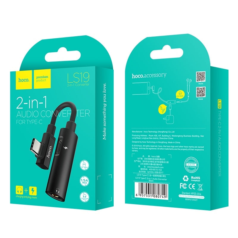 Hoco LS19 Type-C Digital 3.5 Audio Converter Black-www.firsthelptech.ie