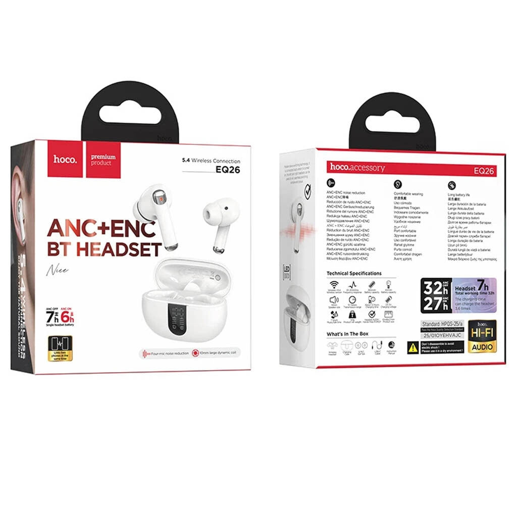 Hoco EQ26 True Wireless ANC+ENC BT Headset White