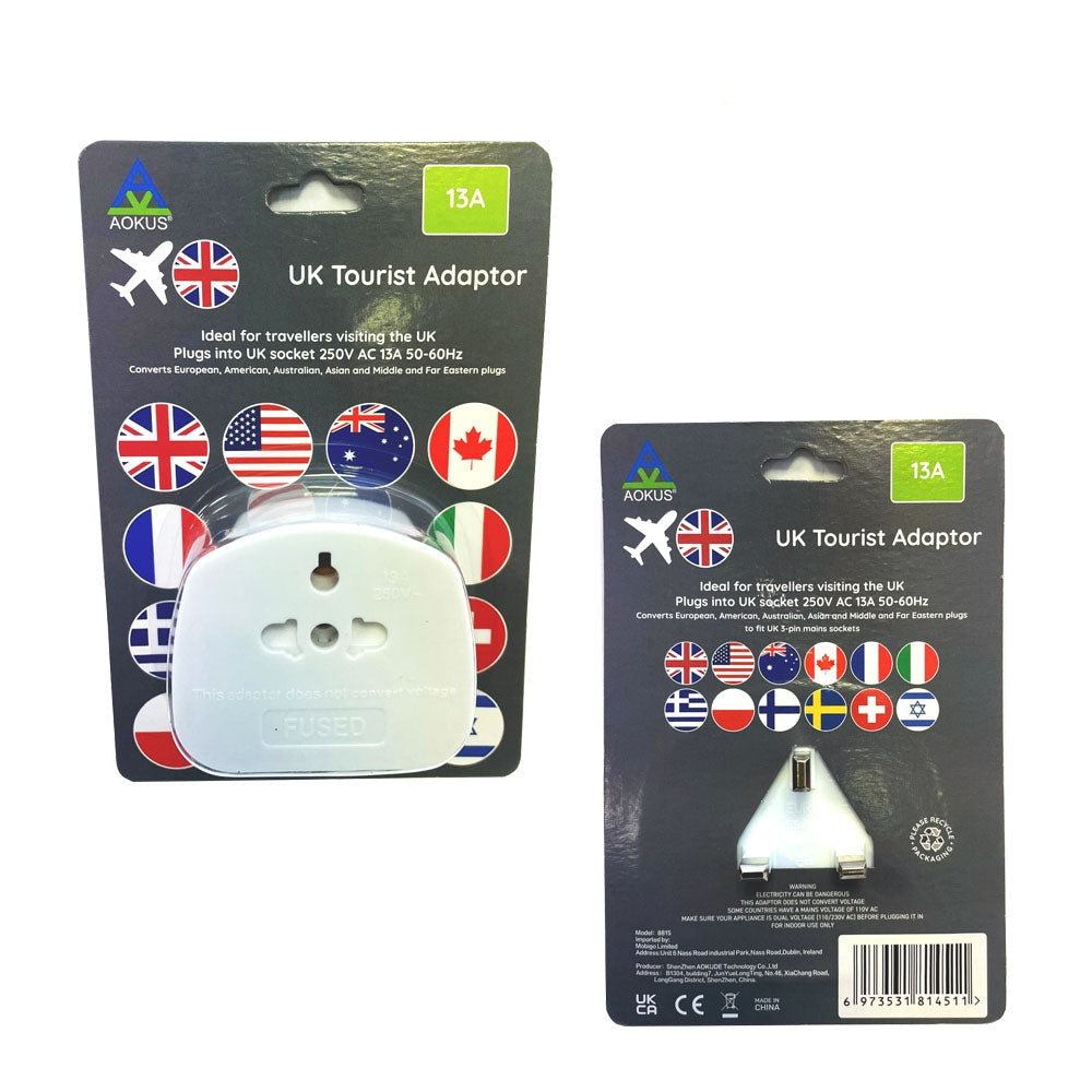 Aokus 8815 13A Fused UK Tourist Adapter White