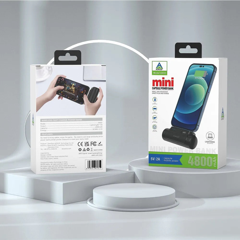 Aokus AK02 Capsule Portable Compact Built in Type-C Docking External Power Bank 4800 mAh Black